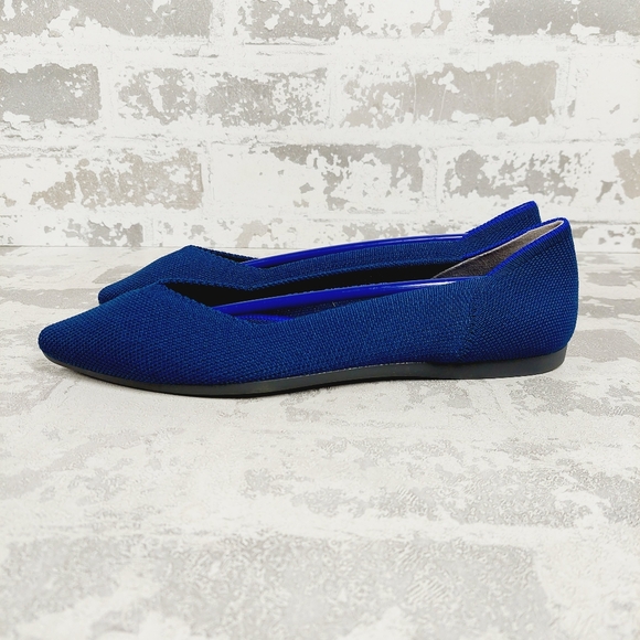 New Rothy's The Flat Blue Knit Pointy Toe Slip On Loafers E1025